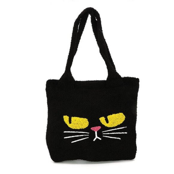 SPOOKYVILLE CRITTERS Furry Black Cat Plush Tote - Picture 1 of 3